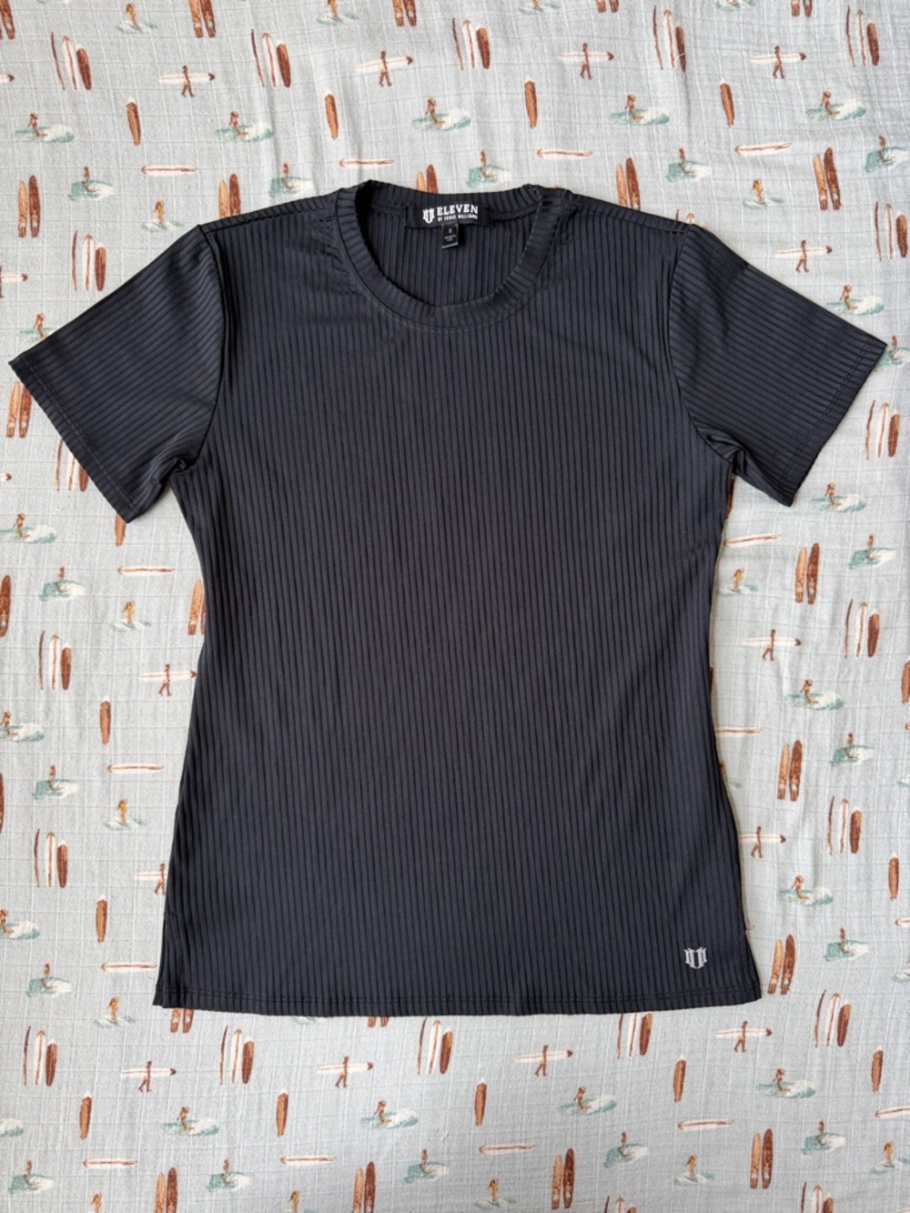 EleVen by Venus Williams Black Ribbed Short-Sleeve Tee